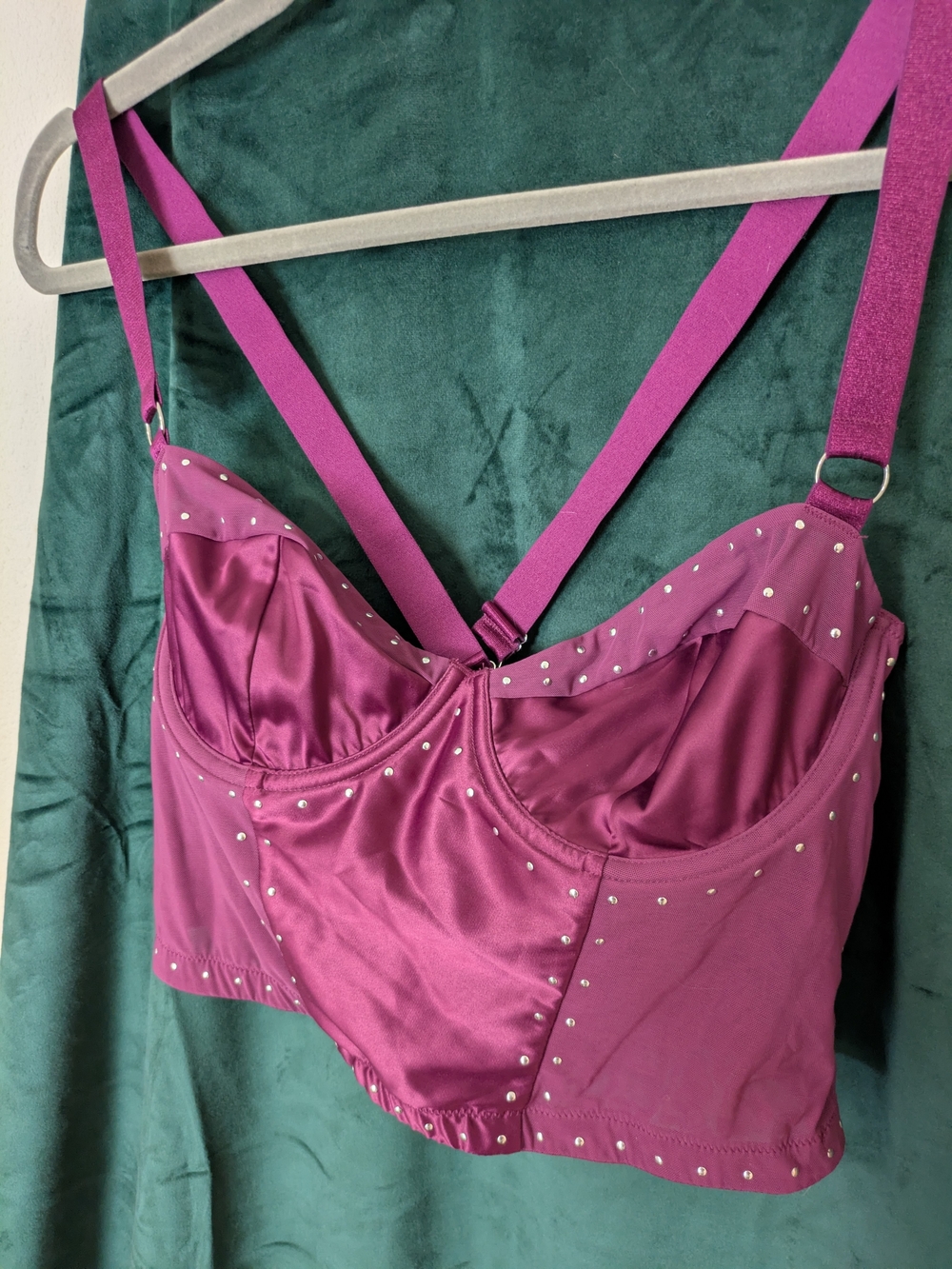 Sexy Magenta Satin Corset Top w/ Stud Detail